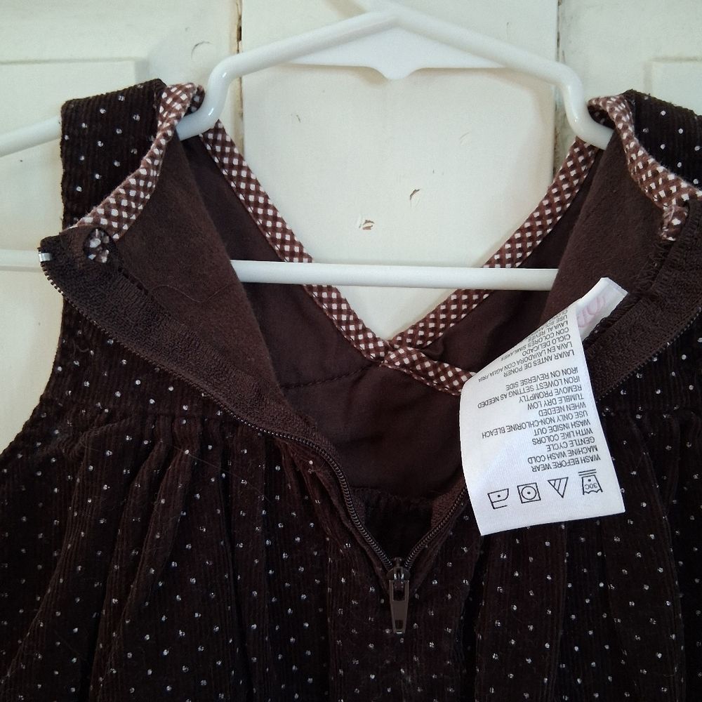 Bonnie Baby Corduroy Polka Dot Thanksgiving Jumper Dress w/Ribbon Embellishments - Picture 5 of 12